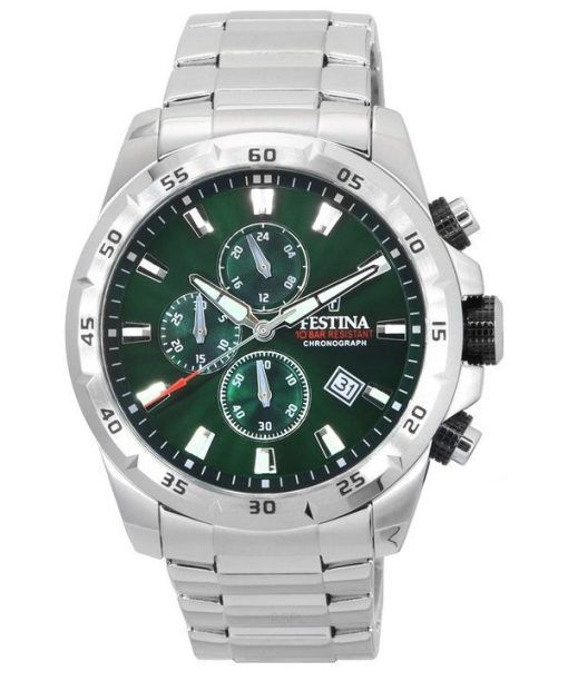 Festina Sports Chorongraph Stainless Steel Green Dial Quartz 20463-3 100M Men's Watch