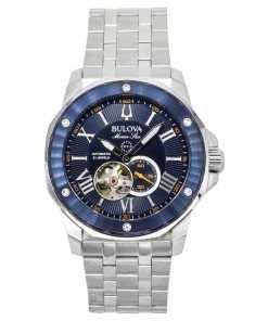 Bulova Marine Star Stainless Steel Open Heart Blue Dial Automatic 21 Jewels 98A302 200M Mens Watch