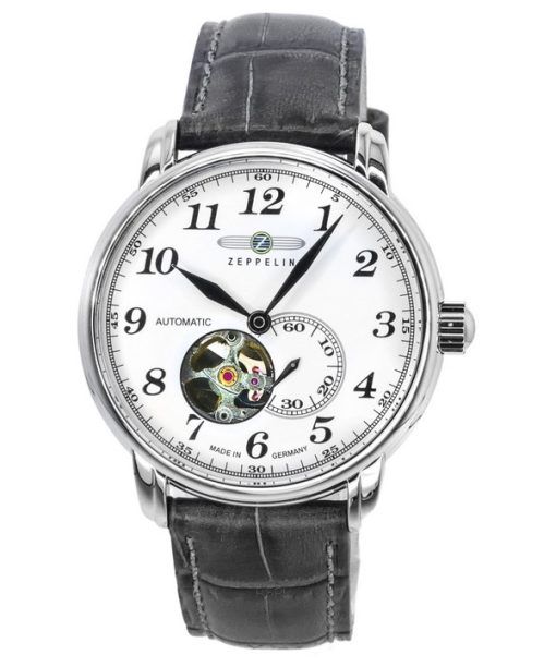 Zeppelin LZ127 Graf Leather Strap White Open Heart Dial Automatic 76661 Men's Watch