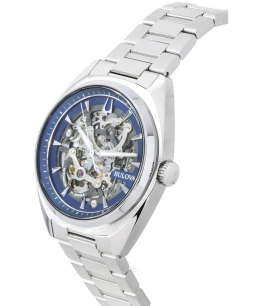 Bulova Classic Surveyor Stainless Steel Blue Skeleton Dial Automatic 96A292 100M Mens Watch