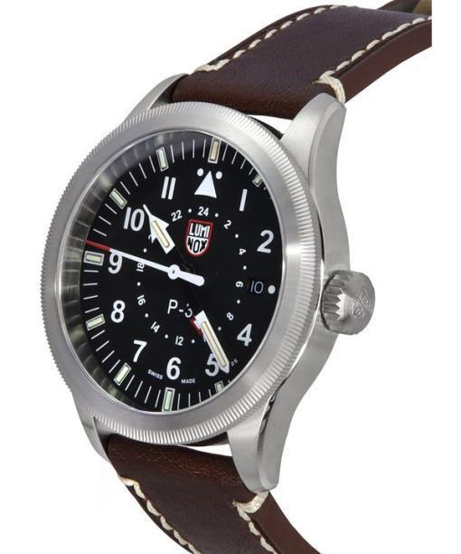 Luminox Air Pilot P-38 Lightning GMT Leather Strap Black Dial Quartz XA.9521 100M Men's Watch