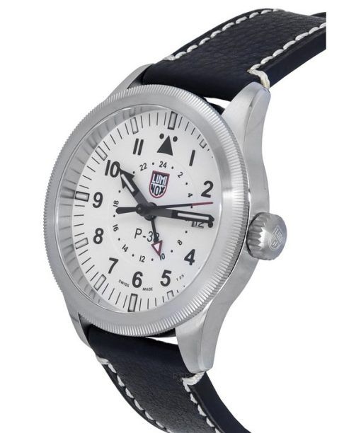 Luminox Air Pilot P-38 Lightning GMT Black Leather Strap White Dial Quartz XA.9527 100M Men's Watch