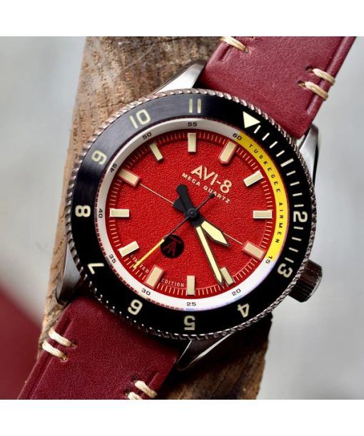 AVI-8 Flyboy Tuskegee Airmen Limited Edition Ramitelli Red Dial Quartz AV-4103-04 Mens Watch With Extra Strap