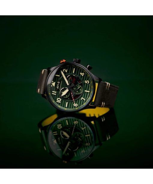 AVI-8 Flyboy Spirit Of Tuskegee Chronograph Limited Edition Roberts Green Dial Quartz AV-4109-04 Mens Watch With Extra Strap