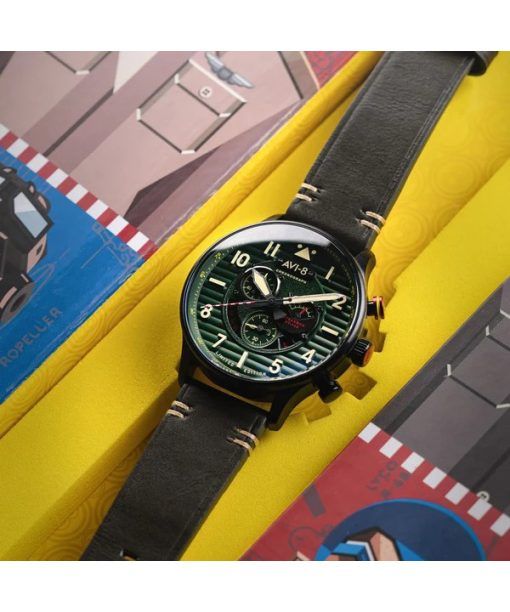 AVI-8 Flyboy Spirit Of Tuskegee Chronograph Limited Edition Roberts Green Dial Quartz AV-4109-04 Mens Watch With Extra Strap