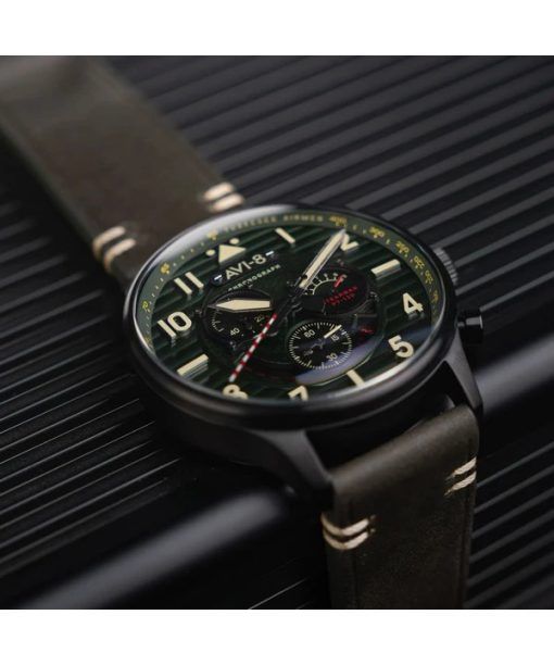 AVI-8 Flyboy Spirit Of Tuskegee Chronograph Limited Edition Roberts Green Dial Quartz AV-4109-04 Mens Watch With Extra Strap