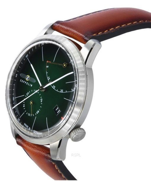 Zeppelin Watches Flatline Brown Leather Strap Dark Green Dial Automatic 83664 Men's Watch