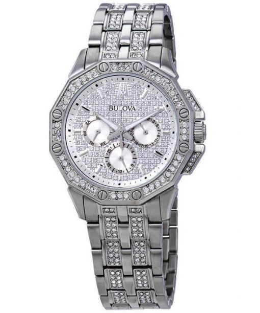 Bulova Octava Crystal Accents Silver Multifunction Dial Quartz 96C134 Men's Watch