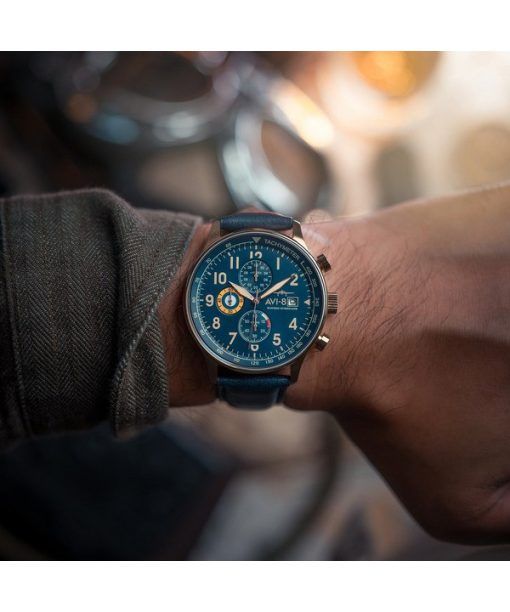 AVI-8 Hawker Hurricane Classic Chronograph Regent Blue Leather Strap Blue Dial Quartz AV-4011-0Q Men's Watch