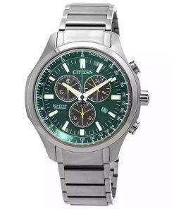 Citizen Eco-Drive Super Titanium Chronograph Green Dial AT2530-85X 100M Men's Watch