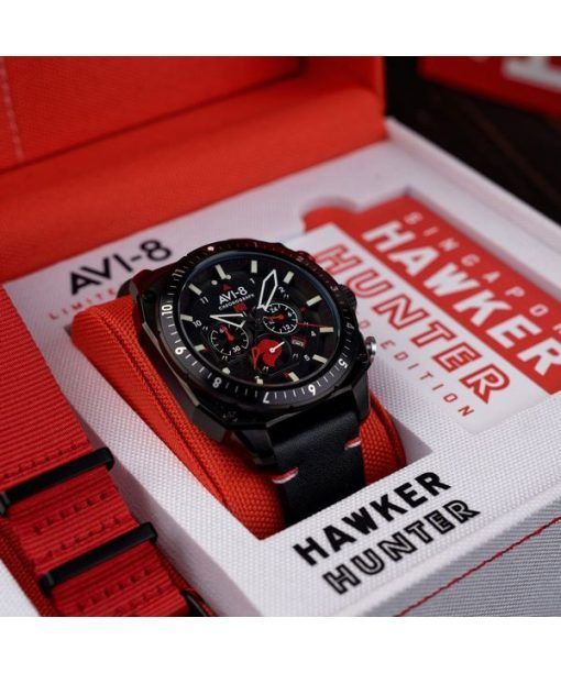 AVI-8 Hawker Hunter Atlas Chronograph Singapore Air Force Limited Edition Pegasus Black Quartz AV-4100-0A Mens Watch