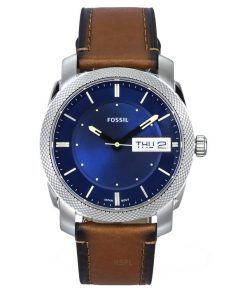 Fossil Machine Brown Leather Strap Blue Dial Quartz FS5920 Men's Watch