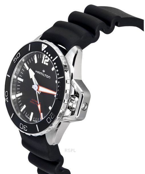 Hamilton Khaki Navy Frogman Rubber Strap Black Dial Automatic Diver's H77455330 300M Men's Watch