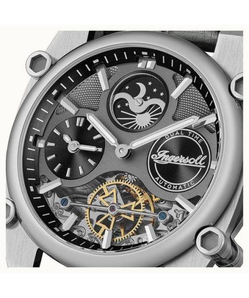 Ingersoll The Varsity Sun And Moon Phase Leather Strap Skeleton Grey Dial Automatic I15402 Men's Watch