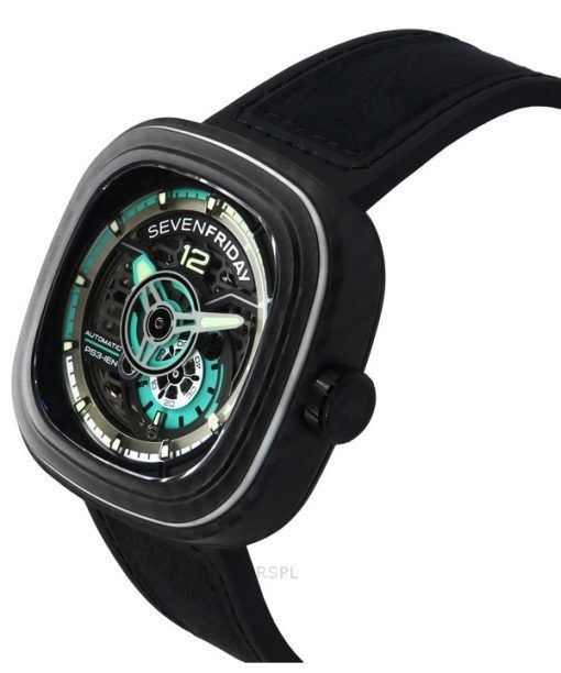 Sevenfriday P-Series Jade Carbon Grey And Blue Skeleton Dial Automatic PS3/01 SF-PS3-01 100M Men's Watch