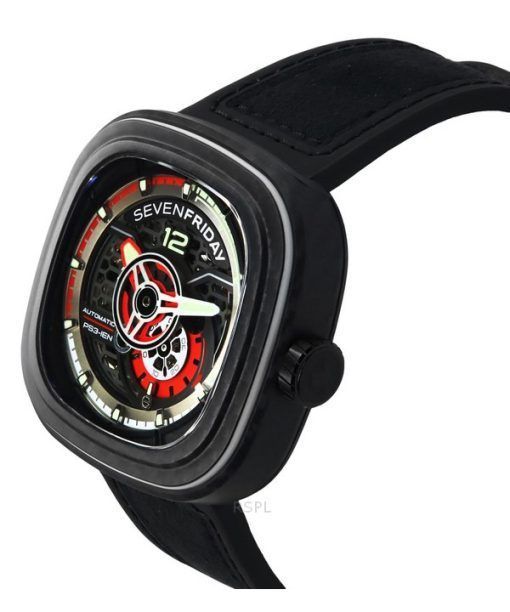 Sevenfriday P-Series Ruby Carbon Grey And Red Skeleton Dial Automatic PS3/02 SF-PS3-02 100M Men's Watch