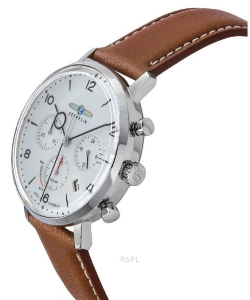 Zeppelin LZ129 Hindenburg Chronograph Brown Leather Strap Beige Dial Solar 80865N Men's Watch