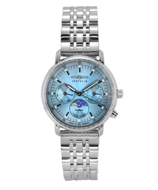 Zeppelin LZ14 Marine Moonphase Stainless Steel Ice Blue Dial Quartz 8637M3 Women's Watch