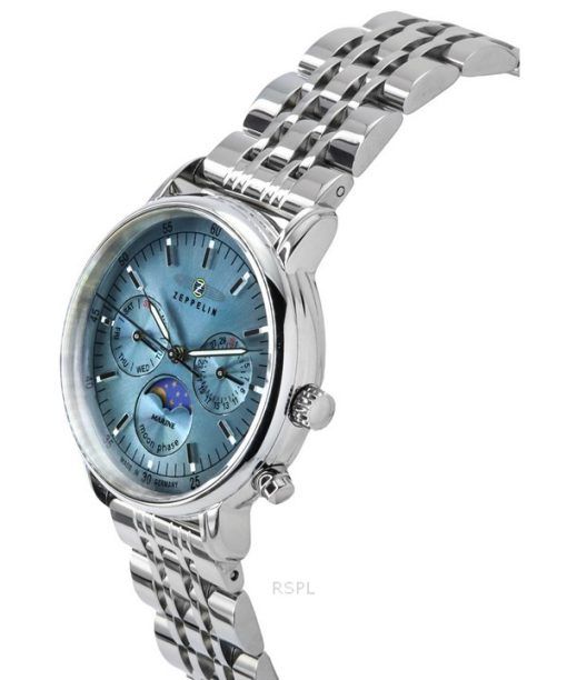 Zeppelin LZ14 Marine Moonphase Stainless Steel Ice Blue Dial Quartz 8637M3 Women's Watch