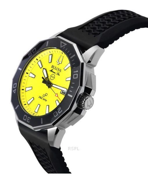 Bulova Marine Star Black Silicone Strap Yellow Dial Precisionist Quartz Diver's 200M 96B431 Men's Watch