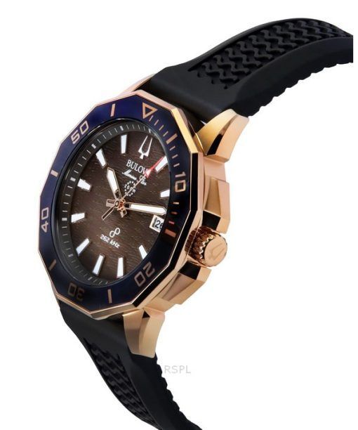 Bulova Marine Star Black Silicone Strap Brown Dial Precisionist Quartz Diver's 200M 98B421 Men's Watch