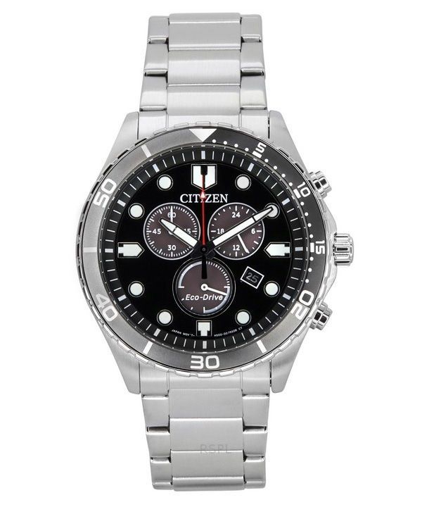 Citizen Sporty-Aqua Chronograph Stainless Steel Black Dial Eco-Drive AT2568-82E 100M Men's Watch