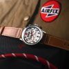 AVI-8 Hawker Hurricane Carey Dual Time Airfix Edition Silver Leather Strap White Dial Quartz AV-4088-06 Men's Watch