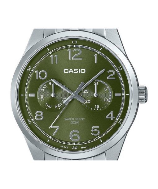 Casio Standard Analog Stainless Steel Green Dial Quartz MTP-E340D-3AV Men's Watch