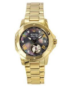 Bulova Marine Star Gold Tone Stainless Steel Black Mother Of Pearl Dial Automatic 97P171 100M Women's Watch