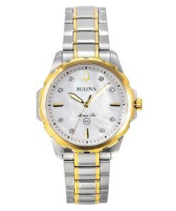 Bulova Marine Star Two Tone Stainless Steel Diamond Accents Mother Of Pearl Dial Quartz 98P227 100M Women's Watch