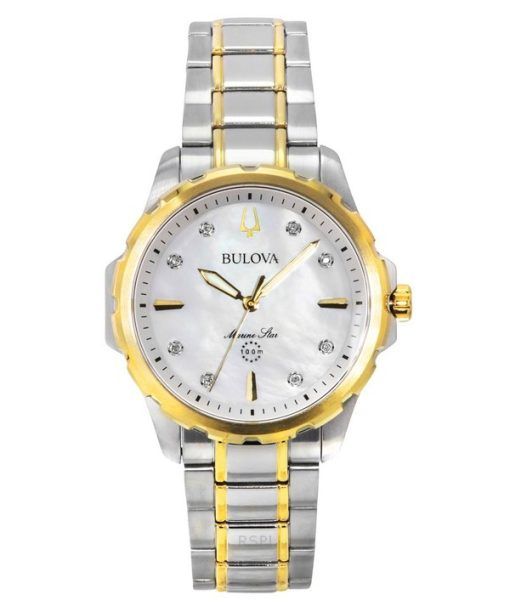 Bulova Marine Star Two Tone Stainless Steel Diamond Accents Mother Of Pearl Dial Quartz 98P227 100M Women's Watch