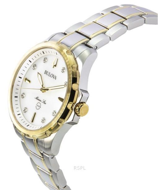 Bulova Marine Star Two Tone Stainless Steel Diamond Accents Mother Of Pearl Dial Quartz 98P227 100M Women's Watch