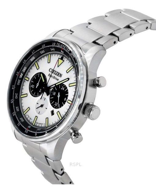 Citizen Eco-Drive Chronograph Stainless Steel White Dial CA4500-91A 100M Men's Watch