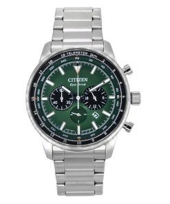 Citizen Eco-Drive Chronograph Stainless Steel Green Dial CA4500-91X 100M Men's Watch