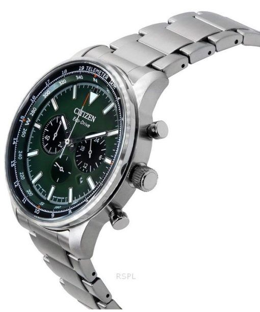 Citizen Eco-Drive Chronograph Stainless Steel Green Dial CA4500-91X 100M Men's Watch