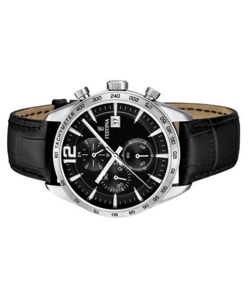 Festina Timeless Chronograph Leather Strap Black Dial Quartz F16760-4 Men's Watch