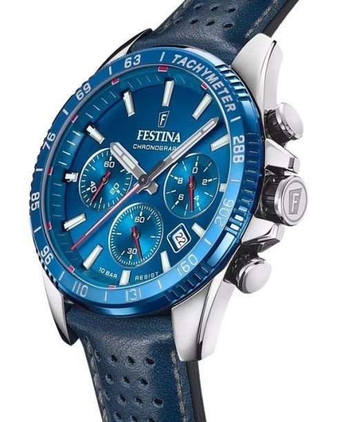 Festina Timeless Chronograph Leather Strap Blue Dial Quartz F20561-3 100M Men's Watch