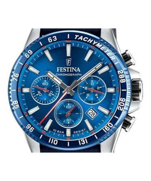 Festina Timeless Chronograph Leather Strap Blue Dial Quartz F20561-3 100M Men's Watch