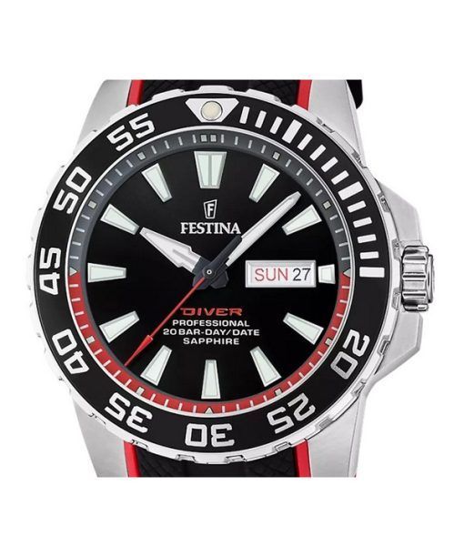 Festina The Originals Rubber Strap Black Dial Quartz Diver's F20662-3 200M Men's Watch