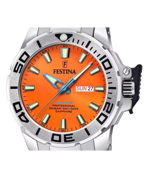 Festina The originals Stainless Steel Orange Dial Quartz Diver's F20665-5 200M Men's Watch