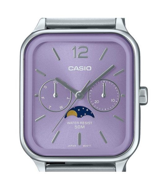 Casio Standard Analog Moon Phase Stainless Steel Purple Dial Quartz MTP-M305D-6AV Men's Watch