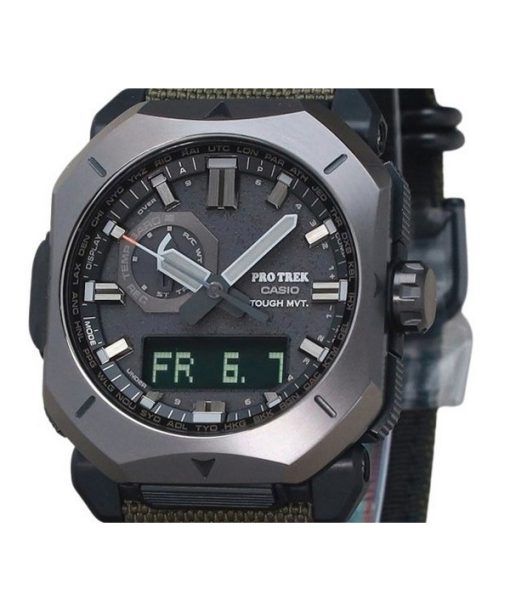 Casio ProTrek Analog Digital Green Cordura Cloth Strap Grey Dial Tough Solar PRW-6900YB-3 100M Men's Watch