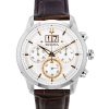 Bulova Sutton Big Date Chronograph Brown Leather Strap Silver Dial Quartz 96B309 Mens Watch