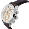 Bulova Sutton Big Date Chronograph Brown Leather Strap Silver Dial Quartz 96B309 Mens Watch