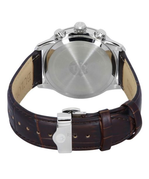 Bulova Sutton Big Date Chronograph Brown Leather Strap Silver Dial Quartz 96B309 Mens Watch