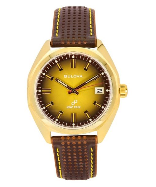 Bulova Jet Star Leather Strap Gold Tone Dial Quartz 97B214 Men's Watch