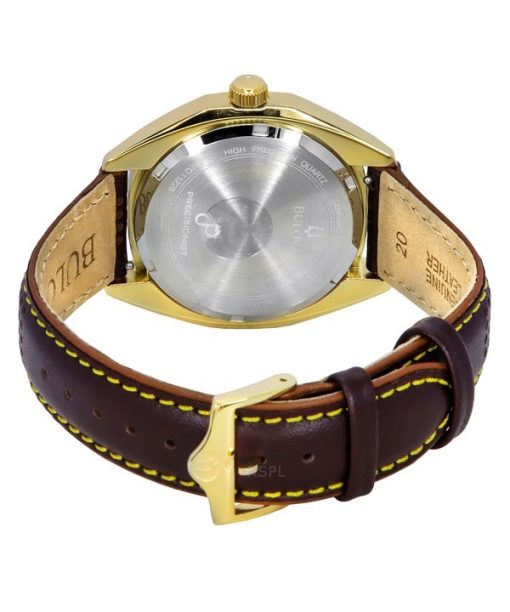 Bulova Jet Star Leather Strap Gold Tone Dial Quartz 97B214 Men's Watch