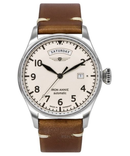 Iron Annie Flight Control Brown Leather Strap Beige Full Luminous Dial Automatic 51643 Mens Watch