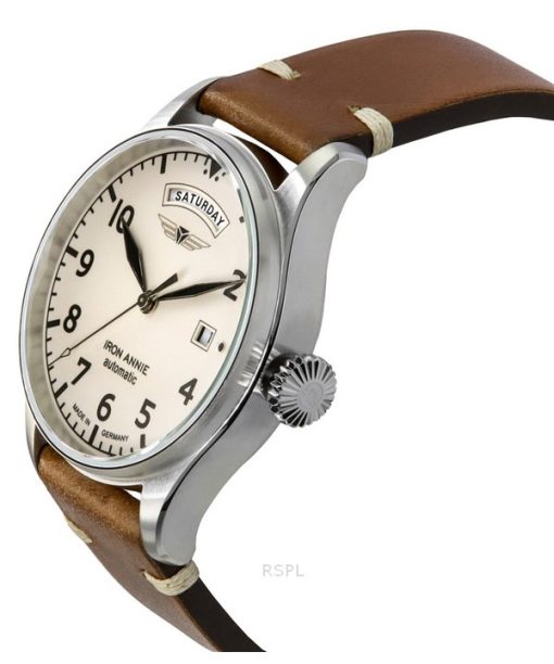 Iron Annie Flight Control Brown Leather Strap Beige Full Luminous Dial Automatic 51643 Mens Watch