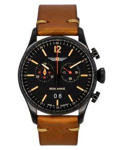 Iron Annie Flight Control Chronograph Leather Strap Black Dial Swiss Quartz 51842 Mens Watch